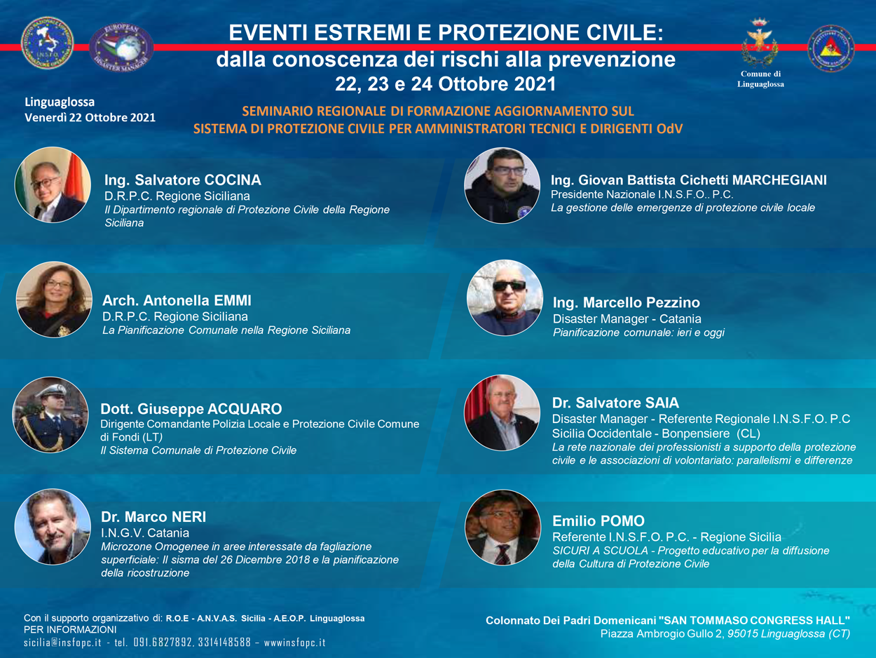 Seminario "EVENTI ESTREMI E PROTEZIONE CIVILE: dalla conoscenza dei rischi alla prevenzione" - Sicilia 2021